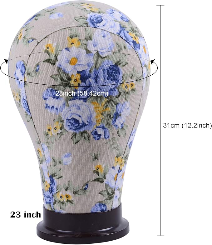 1 Piece Canvas Block Head Mannequin Head for Hair Extension Lace Wigs Making and Display Styling (Blue 23)