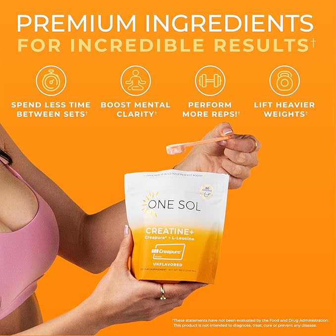 One Sol Creatine for Women All Natural Women’s Creatine Powder w Creapure &amp Leucine Increase Lean Muscle Mass Reduce Recovery Time Promotes Brain &amp Bone Health (Unflavored 60 Servings)