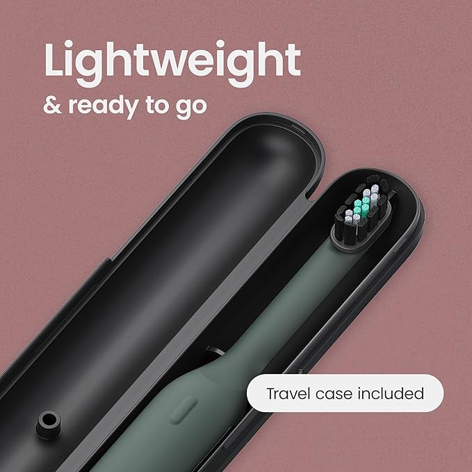 Quip Ultra Next Generation Smart Sonic Toothbrush - Timed Electric Toothbrush for Adults - Replaceable Brush Head Soft Bristles Silicone Handle 30-Day Battery Life Travel Case - Moss Green