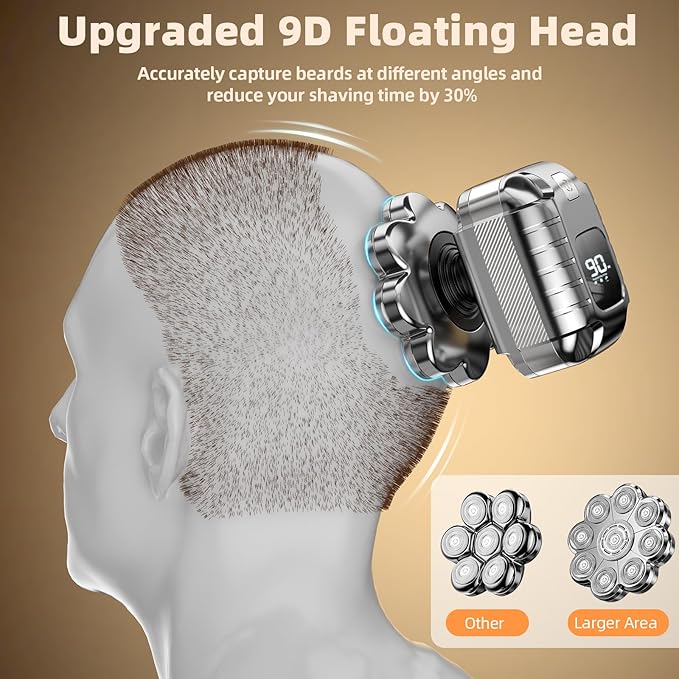 9D Head Shavers for Bald Men 5 in 1 Detachable Head Shaver with LED Display IPX7 Waterproof Wet Dry Rechargeable Electric Shavers for Men Grooming Kit for Home &amp Travel