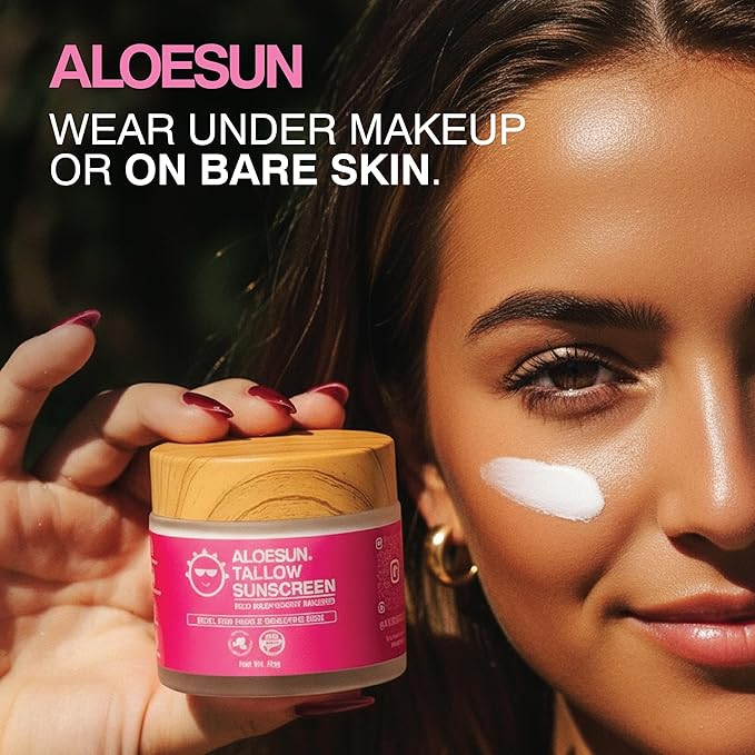 ALOESUN Organic Beef Tallow Sunscreen - Natural Sunblock Lotion for Face and Body with Non Nano Zinc Oxide Mineral Protection - Reef Safe Travel Size Tallow Moisturizer for Adult and Baby - 2.12 Oz