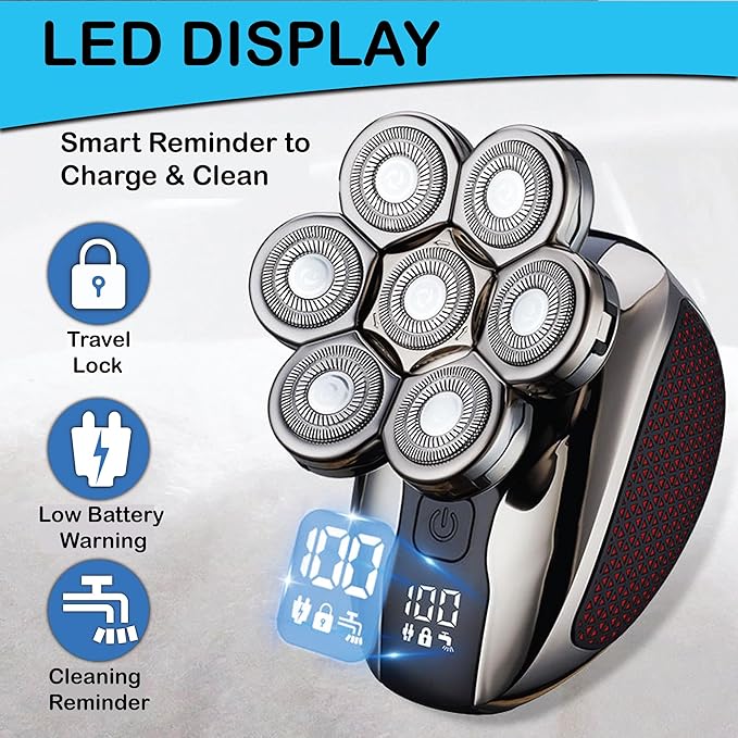 Upgraded 7D Head Shavers for Bald Men ? Waterproof Electric Razor for Men with LED Display Detachable Blades Type-C Rechargeable Mens Head Shaver Grooming Kit