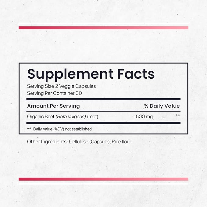 Nature's Pure Blend Organic Beet Root Powder Capsules ? Beet Root Capsules &amp Beets Supplements for Circulation ? L Arginine ? Nitric Oxide Supplements ? 1500MG