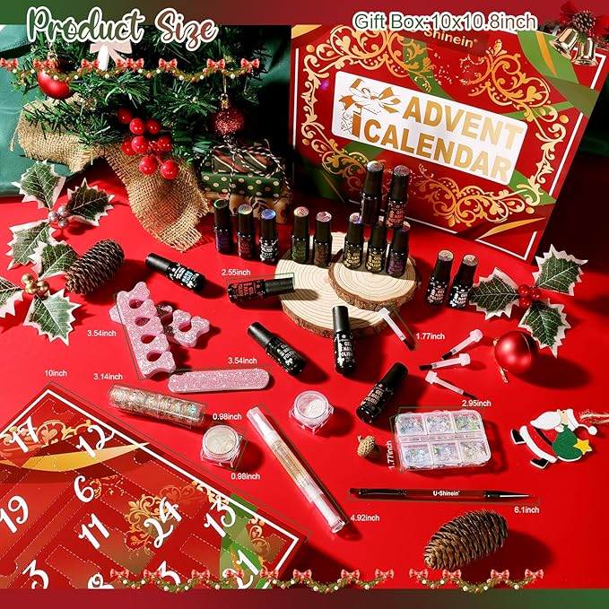 Nail Polish Advent Calendar 202524-Piece Nail Varnish Advent Calendar Christmas Calendar for Women and Girls Nail Polish Colours Kit Nail Art Tool Glitter Decorations Care and Accessories