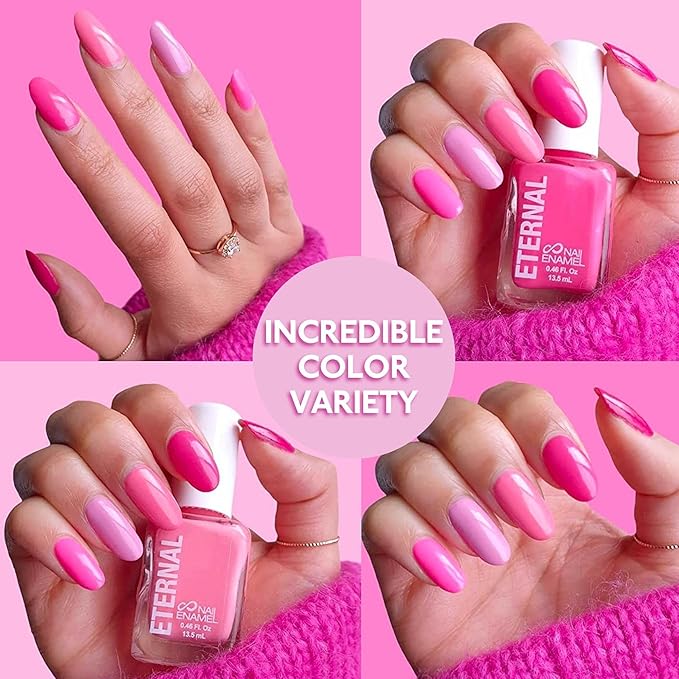 Eternal Pink Nail Polish Set for Women (SO PINK) - Pastel Pink Nail Polish Set for Girls - Long Lasting &amp Quick Dry Natural Nail Polish Kit for Home DIY Mani Pedi - Made in USA 13.5mL (Set of 5)