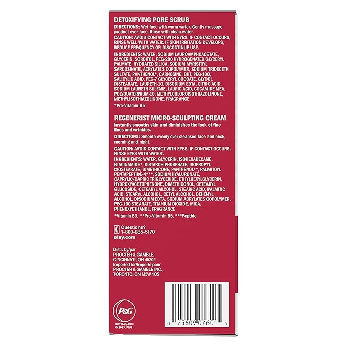 Olay Face Wash Regenerist Advanced Anti-Aging Pore Scrub Cleanser (5.0 Oz) and Micro-Sculpting Face Moisturizer Cream (1.7 Oz) Skin Care Duo Pack Total 6.7 Ounces
