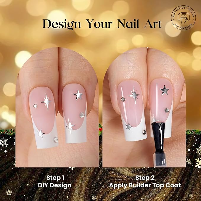 Beetles X Press Plus On Nails Kit - Rose French | Pink Long Square French Tip Press On Nails | 224Pcs 16 Sizes All-in-One Kit With Nail GlueRemoverBuilder Top CoatNail Lamp