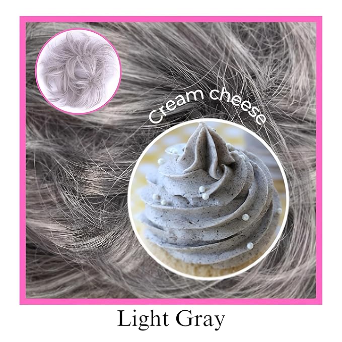 JUVABUN Small Messy Bun Hair Piece - Light Gray | Curly Real Human Hair for Everyday Wear | Washable &amp Realistic Synthetic Pieces for Women's Updos | Scrunchie