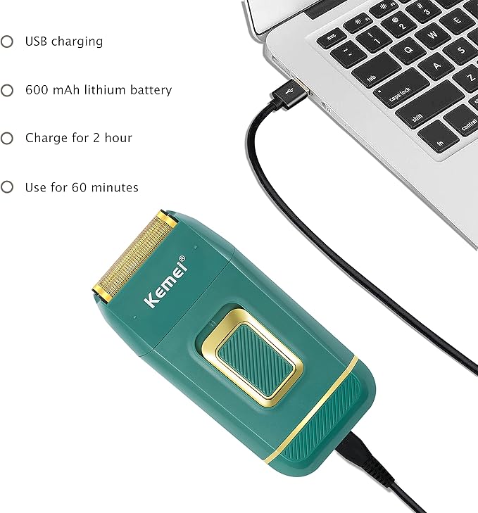 KEMEI Foil Shaver Double Electric Shaver for Men Electric Razors Head Shaver for Bald Men Barber Supplies Hair &amp Beard Trimmer Cordless Rechargeable Green