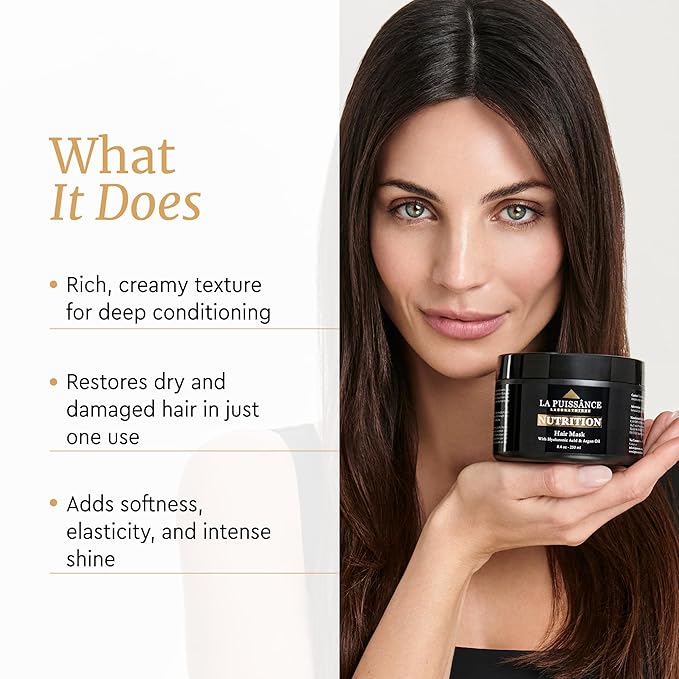 LA PUISSANCE Premium Argan Oil Hair Mask - Deep Hydration Nourishing Treatment for Dry Color-Treated Hair - Anti Frizz Moisturizing - for Home and Salon Use - 8 fl oz