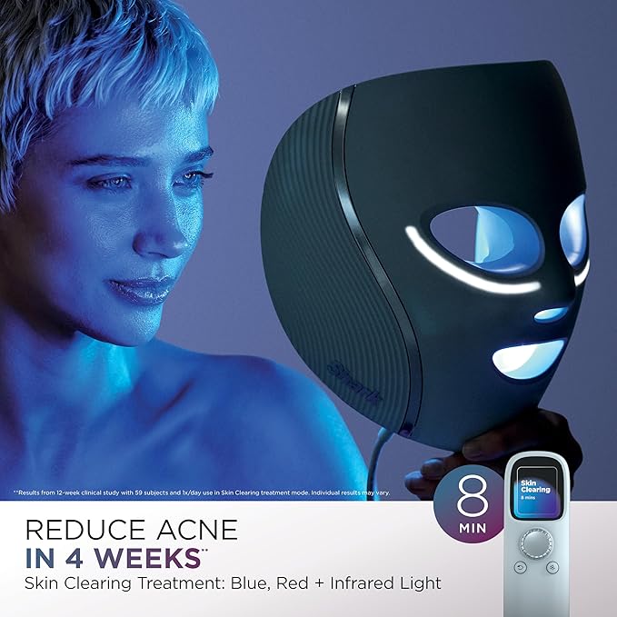 Shark CryoGlow LED Face Mask with Under-Eye Cooling Anti-Ageing &amp Blemish Repair Red &amp Blue LED Infrared Light Therapy USB-C Remote Control Storage Bag Blue Frost FW312