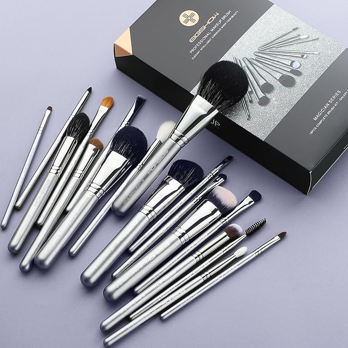 Professional Makeup Brush Set EIGSHOW High End Makeup Brushes for Foundation Powder Blending Blush Bronzer Eyeliner Eyeshadow with Case (PRO 18pcs Grey)