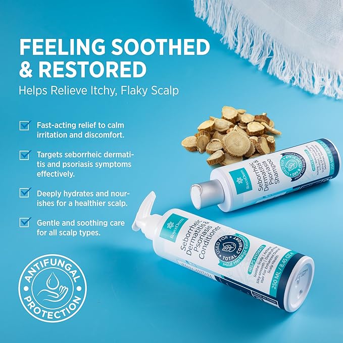 Seborrheic Dermatitis &amp Psoriasis Cream Shampoo and Conditioner Set - Scalp Therapy System for Folliculitis Psoriasis Dandruff Dry Scalp - Scalp Treatment to Relieve Itching Flaking Irritati