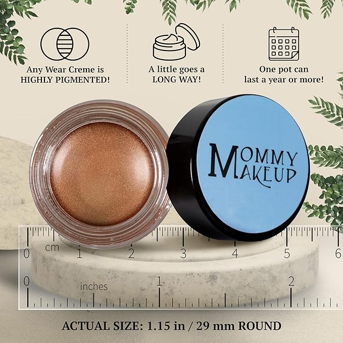 Mommy Makeup Any Wear Creme Eyeshadow - Waterproof Crease-Proof Long Lasting High Pigment Oil-free - Cream to Powder for Eyes Cheeks &amp Lips (Golden Caramel)