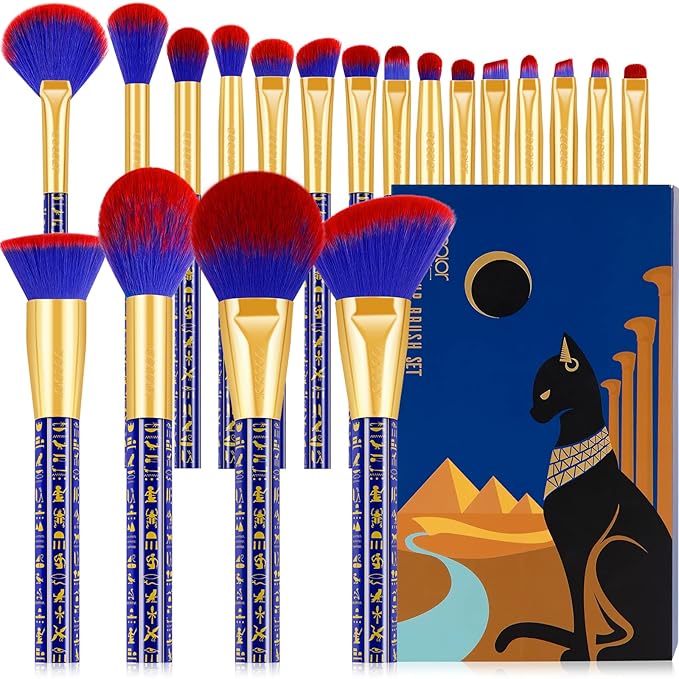Docolor Makeup Brushes 19Pcs Makeup Brush Set Premium Gift Synthetic Powder Kabuki Foundation Contour Blush Concealer Eye Shadow Blending Liner Make Up Brush Kit Ancient Egyptian Series