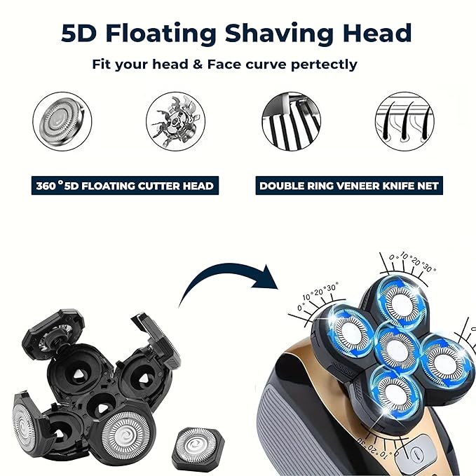4 Pack Shaver Replacement Blades Compatible with Freedom Head Electric Razor Shaving 5 Blades Shaver Replacement Heads for Head Shavers for Bald Men Replacement Blades for Head Shaver Kit 2 Brush