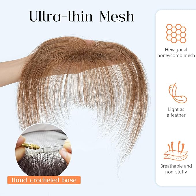 MY-LADY Clip In Bangs Human Hair Bangs 100% Real Human Hair Clip on Wispy Bangs Fringe with Temples Hairpieces for Women(light brown)