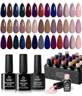 Beetles Gel Nail Polish Set Manhattan Collection 20 Colors Burgundy Red Brown Gold Champagne Glitter Winter Gel Polish Soak Off UV Glossy &amp Matte Top Base Coat Home Salon Diy Christmas Gifts for W