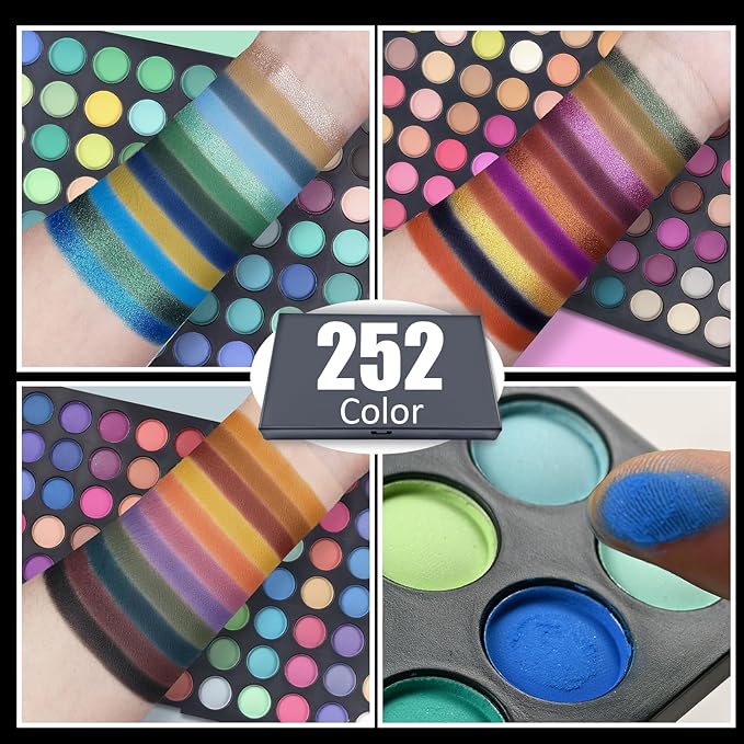 Pure Vie Professional 252 Colors Highlight Eyeshadow Palette Makeup Contouring Kit - Highly Pigmented Nudes Warm Natural Matte Shimmer Cosmetic Eye Shadows Pallet Powder Palette