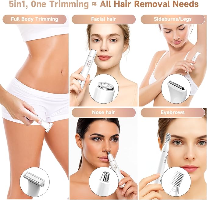 Gurelax Electric Body Hair Trimmer - Groin Trimmer for Men - Bikini Trimmer Women - 5-in-1 Lady Shaver Groomer IPX7 Waterproof Razor Heads&ampUSB Recharge with Travel Bag