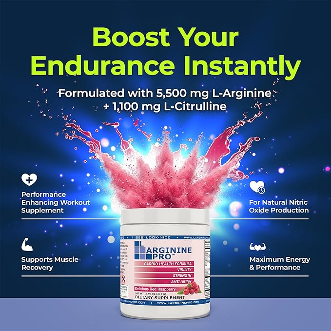 L-ARGININE PRO | 5500mg L-Arginine Plus L-Citrulline 1100mg Orange Powder Drink Mix Supplement for Increased Nitric Oxide Production