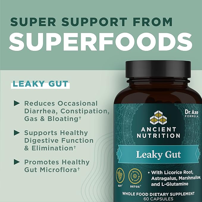 Ancient Nutrition Gut Health Supplement Leaky Gut Capsules 60ctFormulated with Licorice Root Astragalus Marshmallow and L-Glutamine Gluten Free Paleo and Keto Friendly 60 Ct