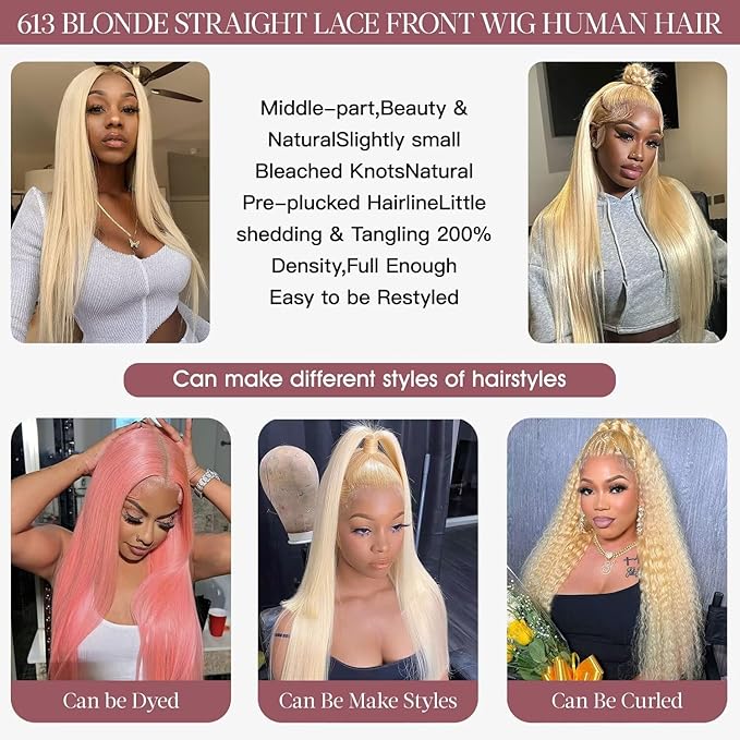 IWISH 613 13x6 Lace Front Wig Human Hair 24 Inches 200% Density Blonde Straight HD Transparent Lace Frontal Human Hair Wigs Pre Plucked for Women