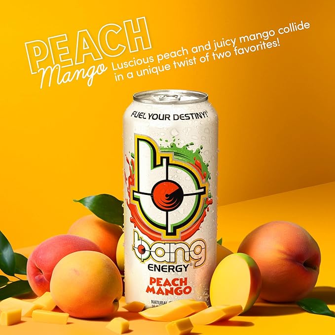 Bang Energy Peach Mango Sugar-Free Energy Drink 16-Ounce (Pack of 12)