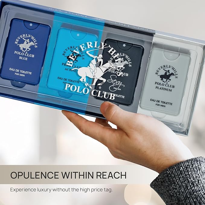 Beverly Hills Polo Club Men's 4-Piece Pocket Spray Set - active Sexy Platinum Blue EDT Collection