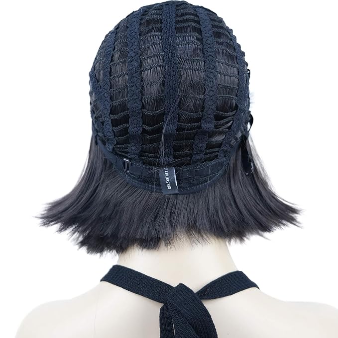 Lydell 8 Straight Short Bob Hair Flat Bangs Cute Central Dot Skin Top Heat Resistant Synthetic Wigs (4 Dark Brown)