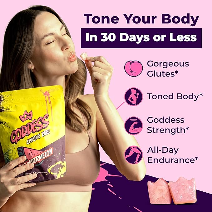 Primal Queen Goddess Creatine Gummies ? Low-Sugar Chewable Creatine for Women | Booty and Muscle Builder Faster Recovery Strength | High-Potency Wild Watermelon Flavor ? 150 Bites (5g per Serving)