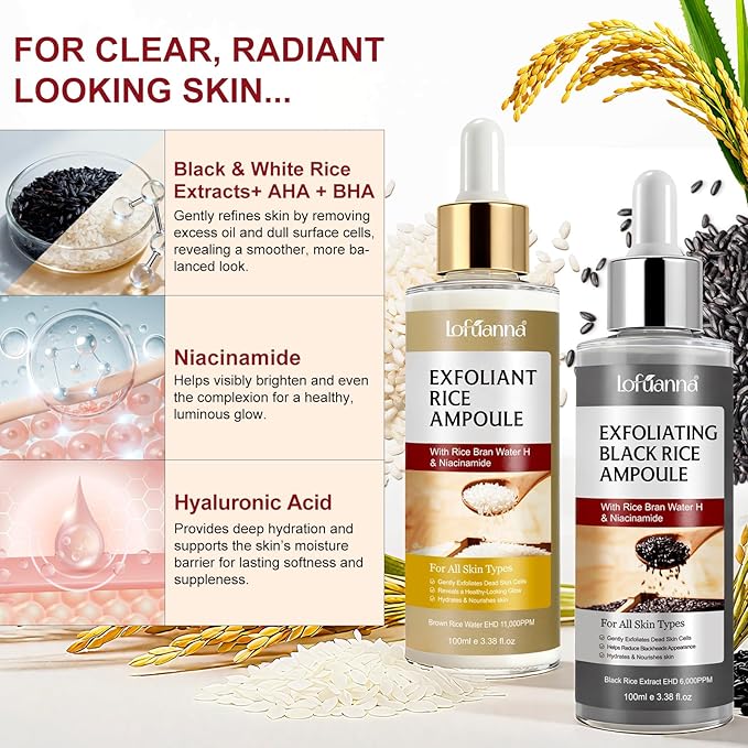 Black Rice Exfoliant+Rice Ampoule ExfoliantExfoliating Face Scrub &amp Body Scrub Dead Skin Cells Blackheads Remover For All Skin Types Korean Skin Care 100ml