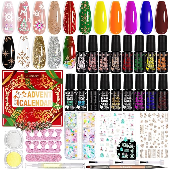 Nail Polish Advent Calendar 202524-Piece Nail Varnish Advent Calendar Christmas Calendar for Women and Girls Nail Polish Colours Kit Nail Art Tool Glitter Decorations Care and Accessories