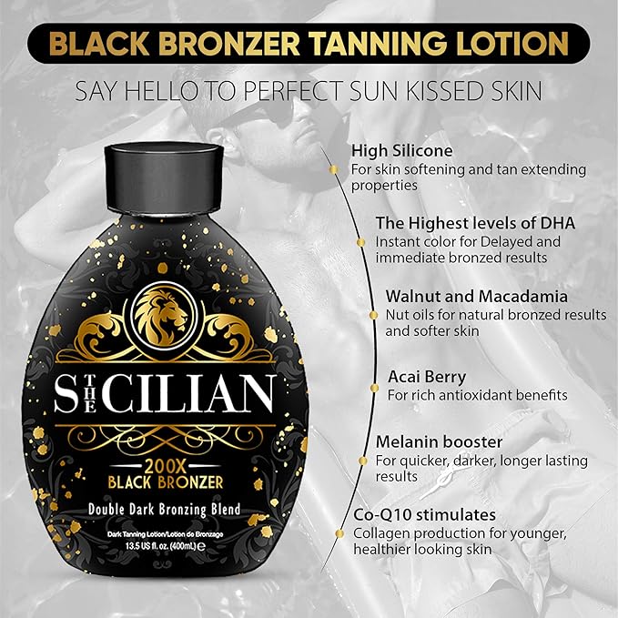 The Sicilian 200X Black Bronzer Dark Tanning Lotion Indoor Tanning Beds &amp Outdoor Bronzing Sun Tan Lotion