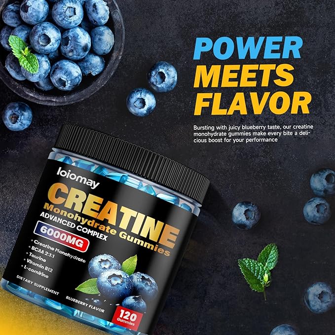 Creatine Monohydrate Gummies for Men &amp Women 5g Vegan Creatine Gummy with Taurine for Build Muscle Boost Energy &amp Strength Blueberry Flavor Chewable Sugar-Free Pre Workout Supplements 120