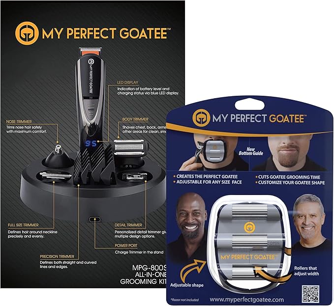 My Perfect Goatee® 13-in-1 Adjustable Beard Trimmer &amp Goatee Shaving Template for Men - Cordless Beard Grooming Kit for Detailed or Precise Trim W/LED Battery Charge Indicator