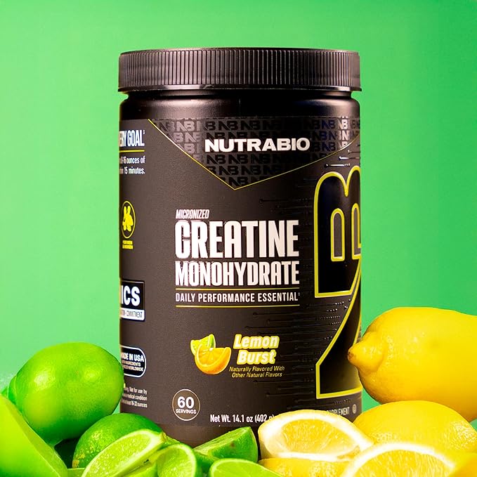 NutraBio Pure Micronized Creatine Monohydrate Powder Supplement Lemon Burst (300 g) - Supports Bulk Muscle Energy Recovery and Strength - HPLC Tested Creatine Powder Supplement for Men and Women