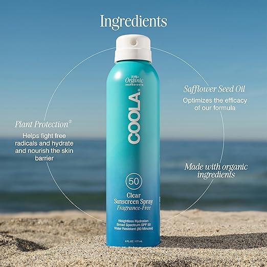 COOLA Organic Sunscreen SPF 50 Sunblock Spray Dermatologist Tested Skin Care for Daily Protection Vegan and Gluten Free Fragrance Free