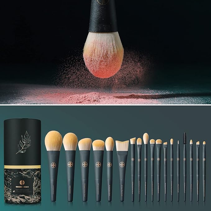 EIGSHOW Makeup Brushes 18pcs Professional Makeup Brush Travel Set with Eco Cylinder 2Cups Holder Premium Synthetic Foundation Powder Concealer Blush Blending Eye Lip Brush Kit - Cruelty Free
