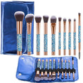 Glitz and Glam Essentials Makeup Brushes 1 Set Rhinestone Makeup Brush Set Professional Beauty Cosmetic Brushes with Bag for Face Make Up Tools (blue)