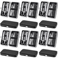 Geosar 12 Sets Manicure Set Nail Clippers Pedicure Kit 8 in 1 Grooming Stainless Steel Kits Nail Care Tools with Travel Case Xmas Gifts Christmas Stocking Stuffers for Men Women(Black)