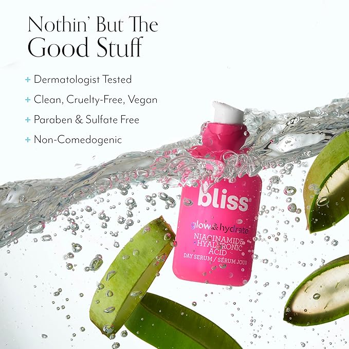 Bliss Glow &amp Hydrate Serum - Niacinamide + Hyaluronic Acid Serum - 1 Fl Oz - Improves Dullness Hydrates Replenishes &amp Defends Skin - Lightweight Hydration - Clean - Vegan &amp Cruelty Free