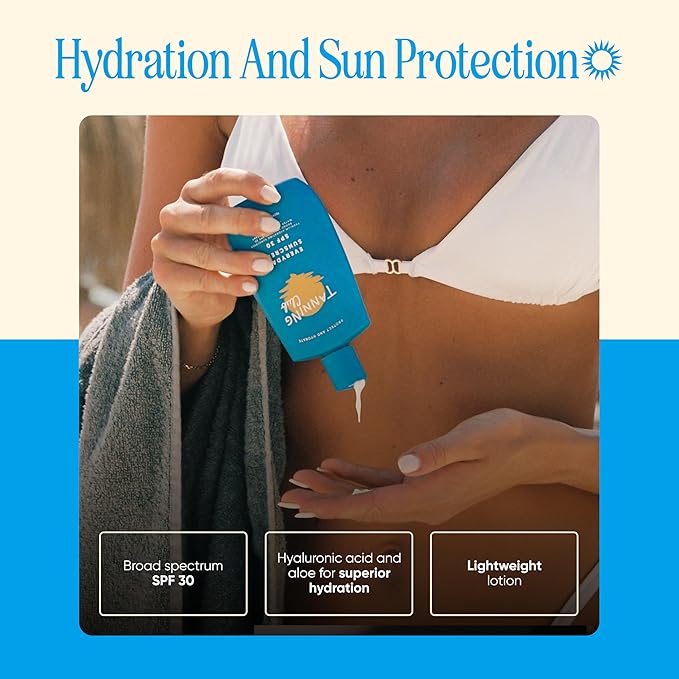 Tanning Club - Everyday Sunscreen - SPF 30 Lightweight Sunblock Lotion for Face and Body - Hyaluronic Acid Aloe and Coconut Oil - Water and Sweat Resistant (80 Minutes) - 150 ml