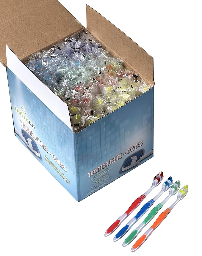 Bulk Toothbrush Pack with Covers | Premium Quality Individually Wrapped Colorful Tooth Brushes | Medium Soft Bristles for Travel Donations Hotels (100)