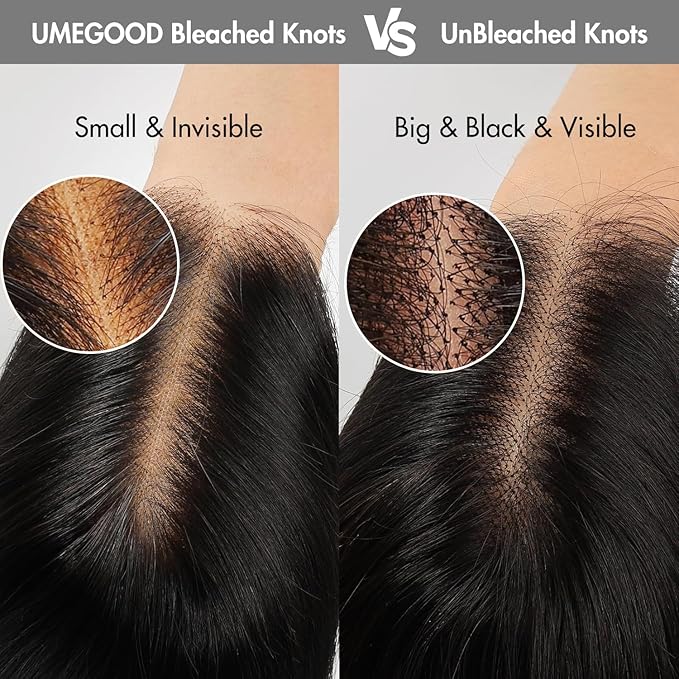 UMEGOOD 0.10mm Ultra-thin SKINLIKE Real HD Lace Wig 13x6 Full Frontal 250% Density Clean Hairline Pre Plucked Bleached Knots HD Lace Body Wa6ve Human Hair Wig With Baby Hair 32 Inch