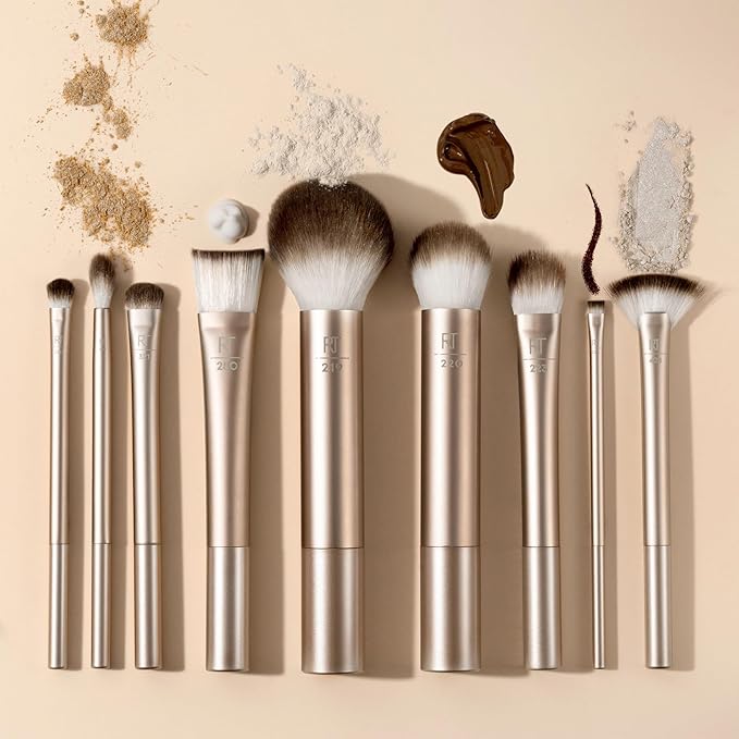 Real Techniques 9 Piece Au Naturale Makeup Brush Set For Liquid Cream &amp Powder Eyeshadow Foundation Blush Bronzer &amp Contour Travel Friendly Brushes Gift Set Cruelty-Free Bristles