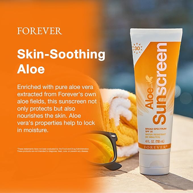 Forever Living - Aloe Sunscreen SPF 30 - with Aloe Vera Water-Resistant Broad Spectrum UVA and UVB Defense 4 fl oz