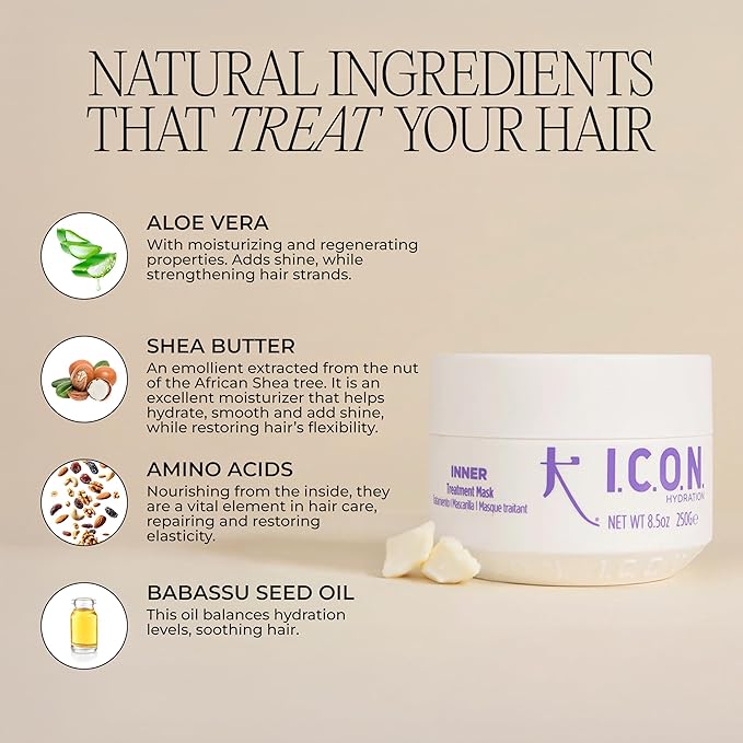 I.C.O.N. Inner Moisturizing Treatment Mask Rinse-out Cream for Dry Brittle &amp Chemically Treated Hair 8.5 oz