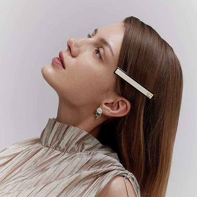 SHE'S FREE STYLE JUST FOR YOU [Chanel-style] Hair Barrettes for Women Acetate Resin Barettes Classic Black &amp White French Hair Accessories for Thin Hair Anti-Slip for Half-Hair (Small3.1 inch