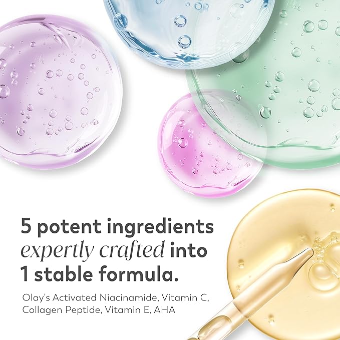 Olay Super Serum - Niacinamide Vitamin C &amp E Collagen Peptide AHA - 5-in-1 Skin Care Benefits for Face - Healthy Glow Brightening Hydrating Smoothing Firming Evens Tone Anti-Aging 1.7 Oz
